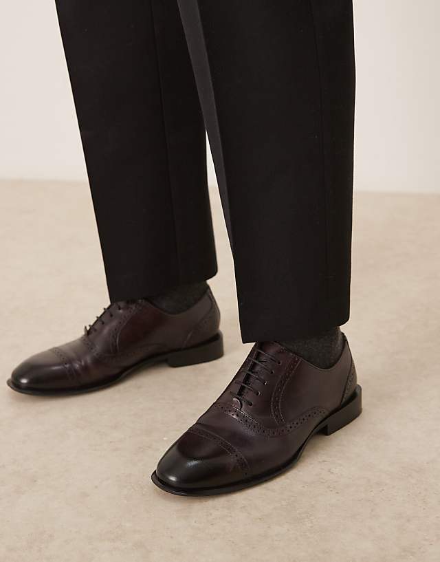 Asos ASOS DESIGN Derby Lace Up Shoes In Burgundy Leather
