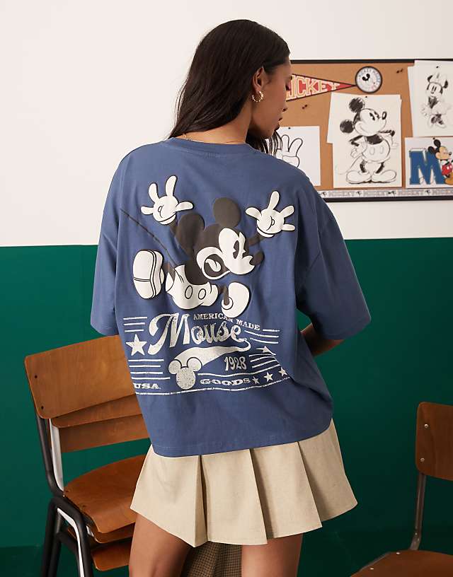 Asos ASOS DESIGN Disney Boxy Oversized T-shirt With Mickey Mouse Puff Print In Charcoal