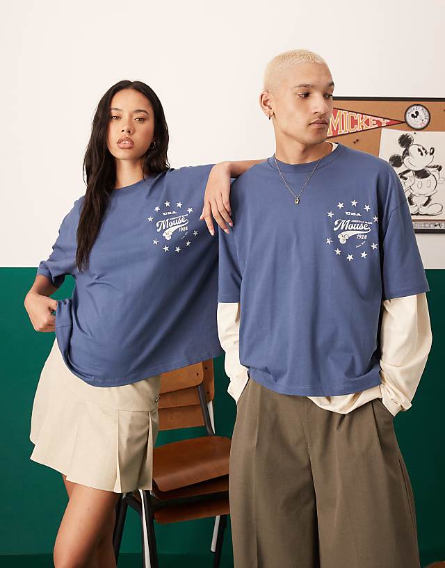 asos ASOS DESIGN Disney boxy oversized t-shirt with Mickey Mouse puff print in charcoal