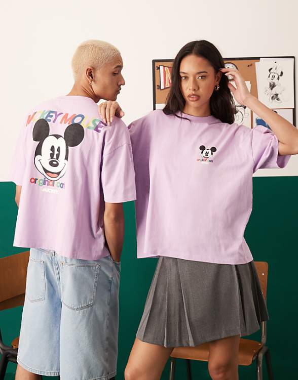 asos ASOS DESIGN Disney boxy oversized t-shirt with Mickey Mouse puff prints in lilac