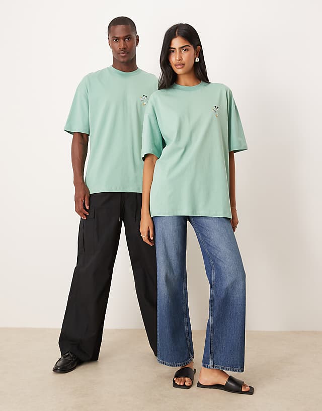 Asos ASOS DESIGN Disney Oversized T-shirt With Character Prints In Green