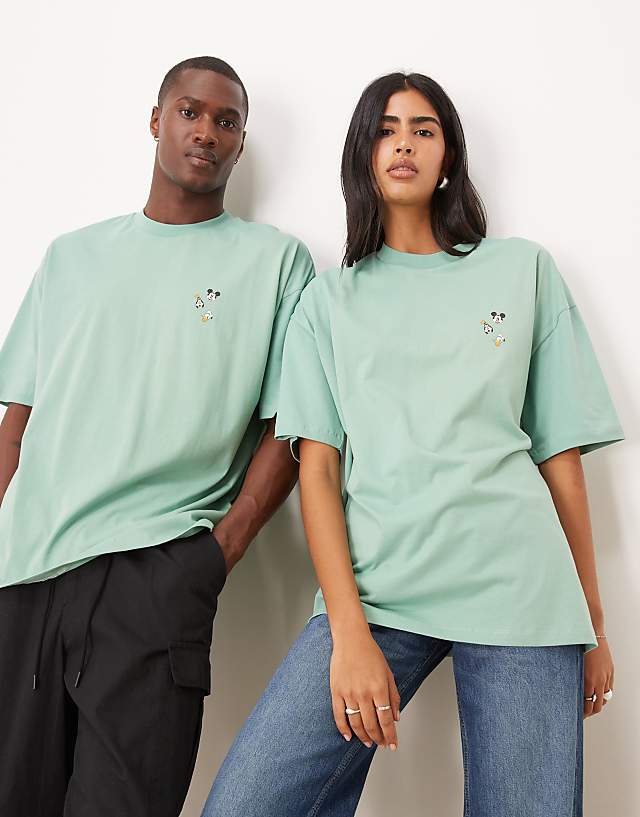 Asos ASOS DESIGN Disney Oversized T-shirt With Character Prints In Green