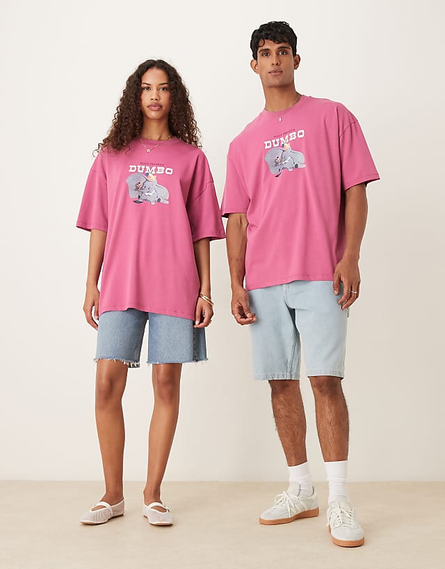 Asos ASOS DESIGN Disney Oversized T-shirt With Dumbo Print In Pink