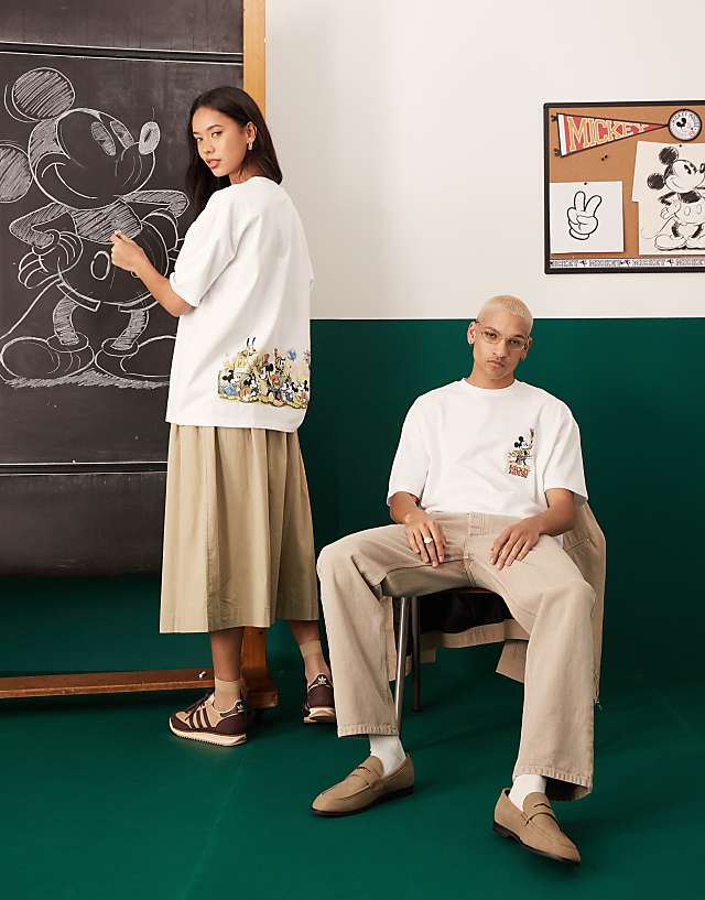 Asos ASOS DESIGN Disney Oversized T-shirt With Mickey Mouse Circus Embroidered Prints In White