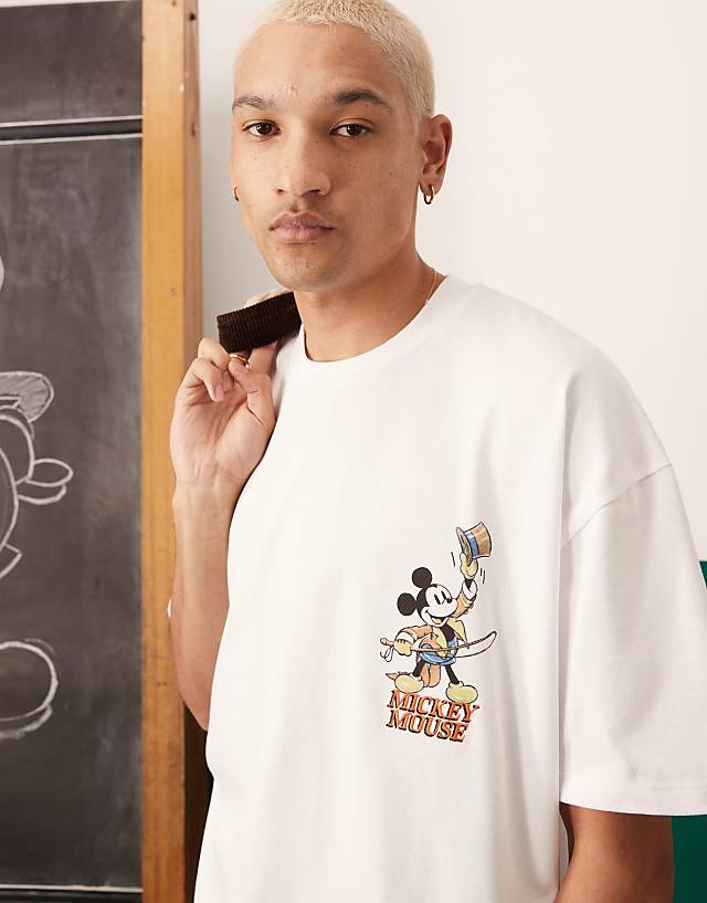 Asos ASOS DESIGN Disney Oversized T-shirt With Mickey Mouse Circus Embroidered Prints In White