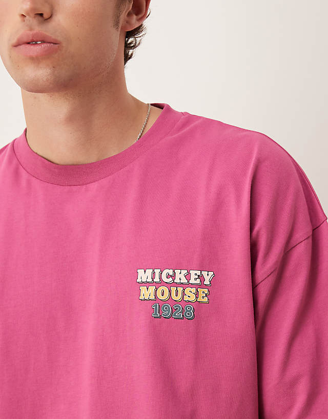 Asos ASOS DESIGN Disney Oversized T-shirt With Mickey Print In Pink