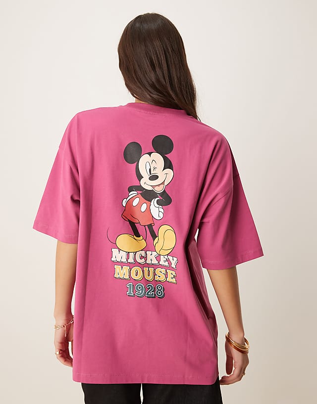 Asos ASOS DESIGN Disney Oversized T-shirt With Mickey Print In Pink