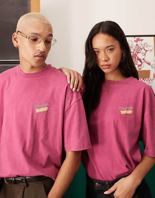 Asos ASOS DESIGN Disney Pixar Oversized T-shirt With Toy Story's Woody Print In Washed Pink