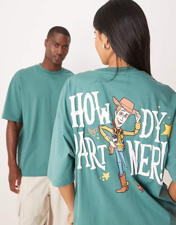 Asos ASOS DESIGN Disney Pixar Unisex Oversize T-shirt With Woody Toy Story Print In Green