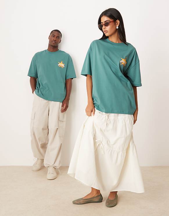 Asos ASOS DESIGN Disney Pixar Unisex Oversize T-shirt With Woody Toy Story Print In Green