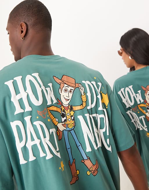 Asos ASOS DESIGN Disney Pixar Unisex Oversize T-shirt With Woody Toy Story Print In Green