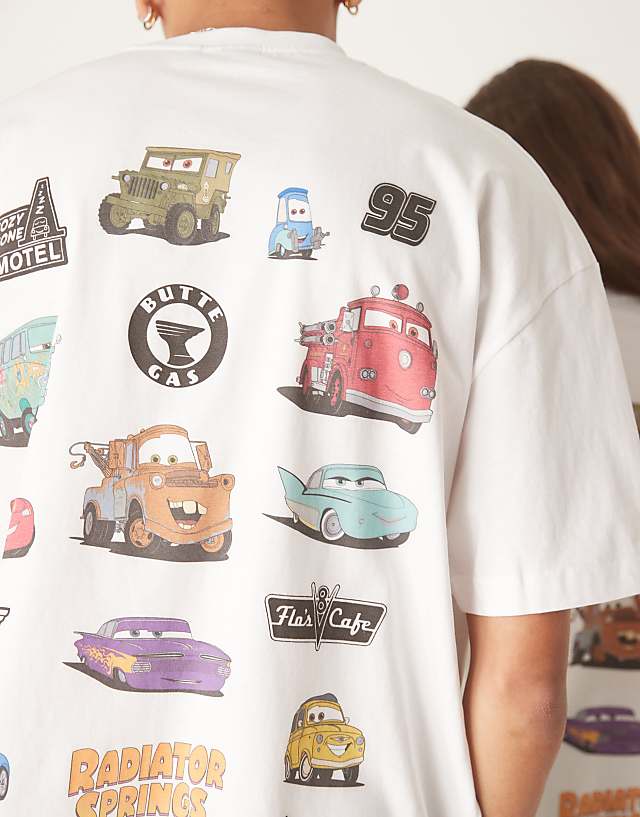 Asos ASOS DESIGN Disney Pixar Unisex Oversized T-shirt With Cars Prints In White