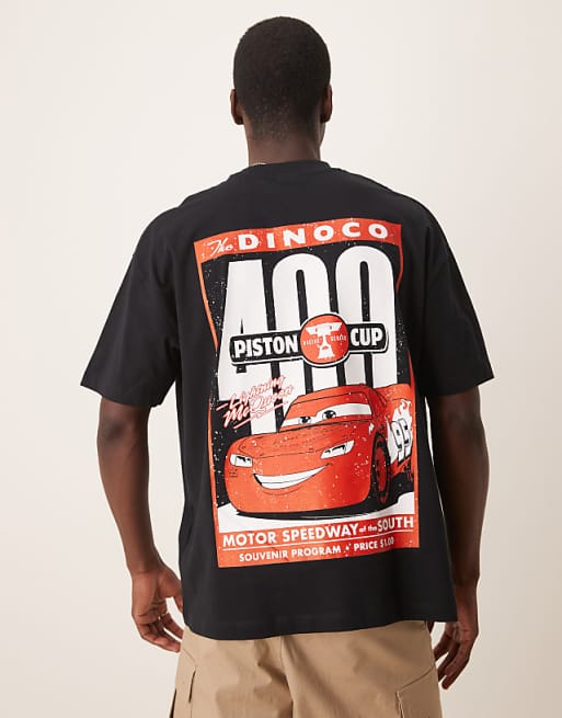 Asos ASOS DESIGN Disney Pixar Unisex Oversized T-shirt With Cars Lightning McQueen Prints In Black