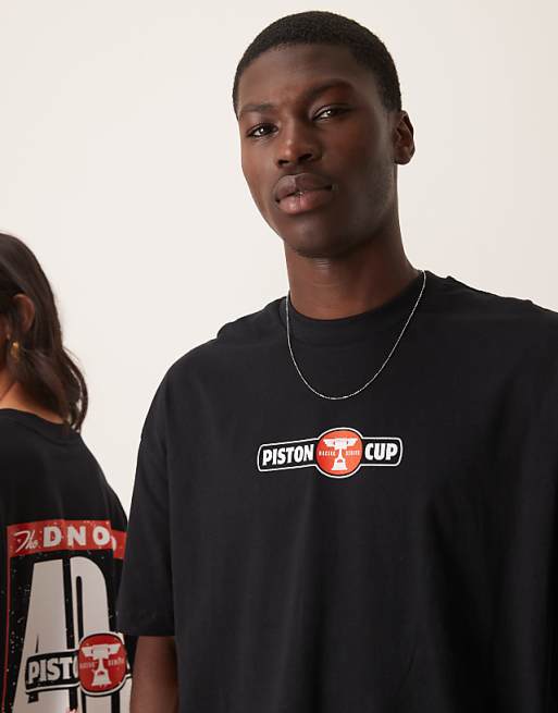 Asos ASOS DESIGN Disney Pixar Unisex Oversized T-shirt With Cars Lightning McQueen Prints In Black