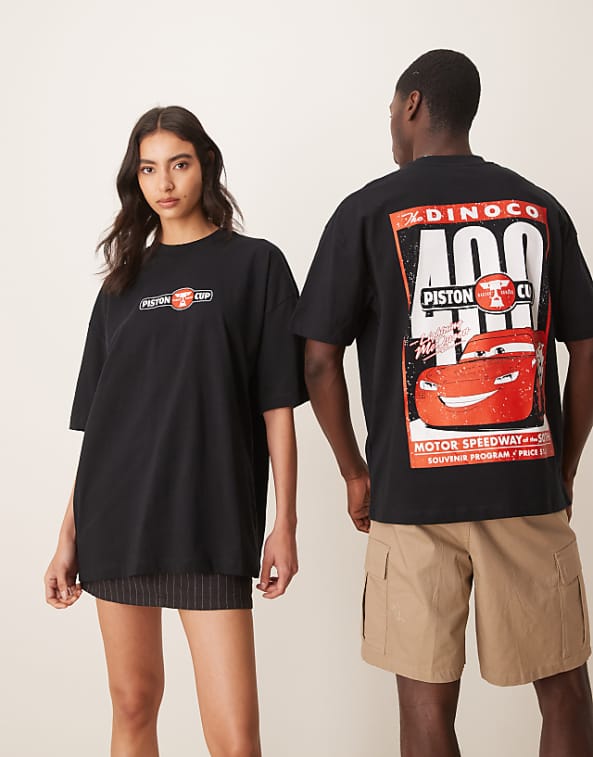 asos ASOS DESIGN Disney Pixar unisex oversized t-shirt with Cars Lightning McQueen prints in black