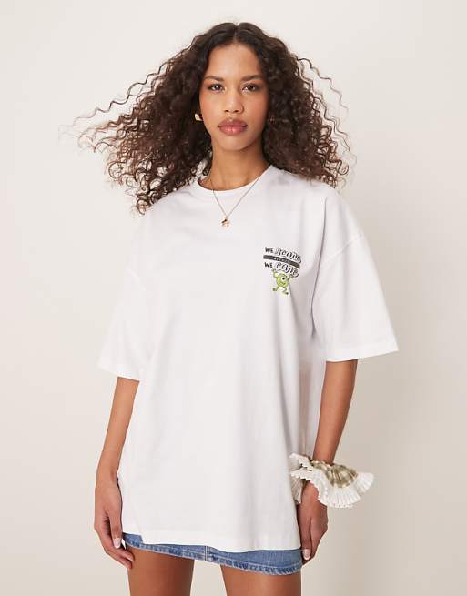 Asos ASOS DESIGN Disney Pixar Unisex Oversized T-shirt With Monsters Inc Prints In White