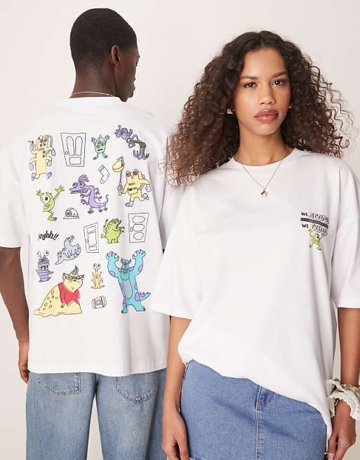 asos ASOS DESIGN Disney Pixar unisex oversized t-shirt with Monsters Inc prints in white