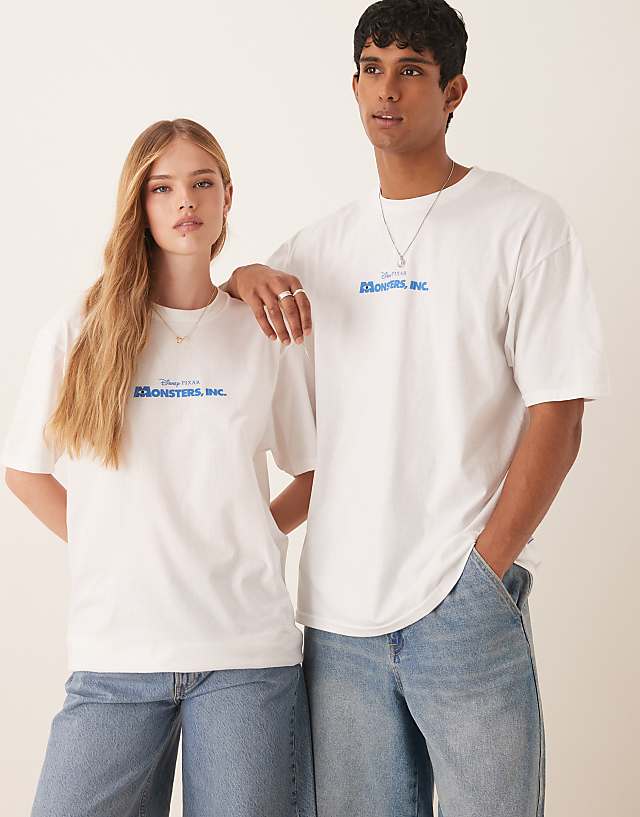 asos ASOS DESIGN Disney Pixar unisex oversized t-shirt with Monsters Inc multi prints in white