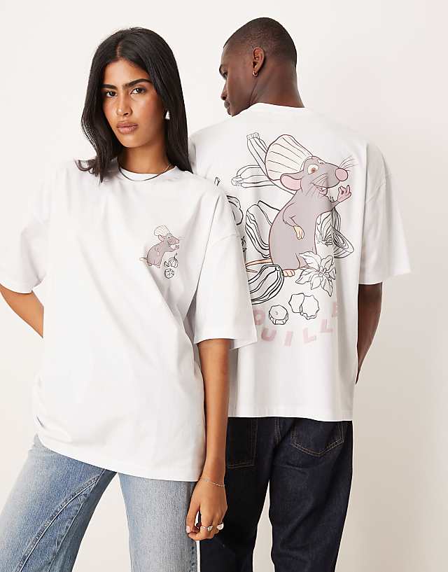 Asos ASOS DESIGN Disney Pixar Unisex Oversized T-shirt With Ratatouille Prints In White