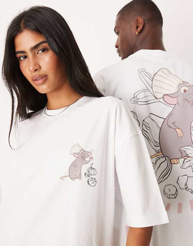 Asos ASOS DESIGN Disney Pixar Unisex Oversized T-shirt With Ratatouille Prints In White
