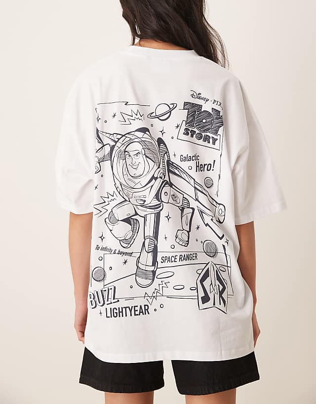 Asos ASOS DESIGN Disney Pixar Unisex Oversized T-shirt With Buzz Lightyear Prints In White
