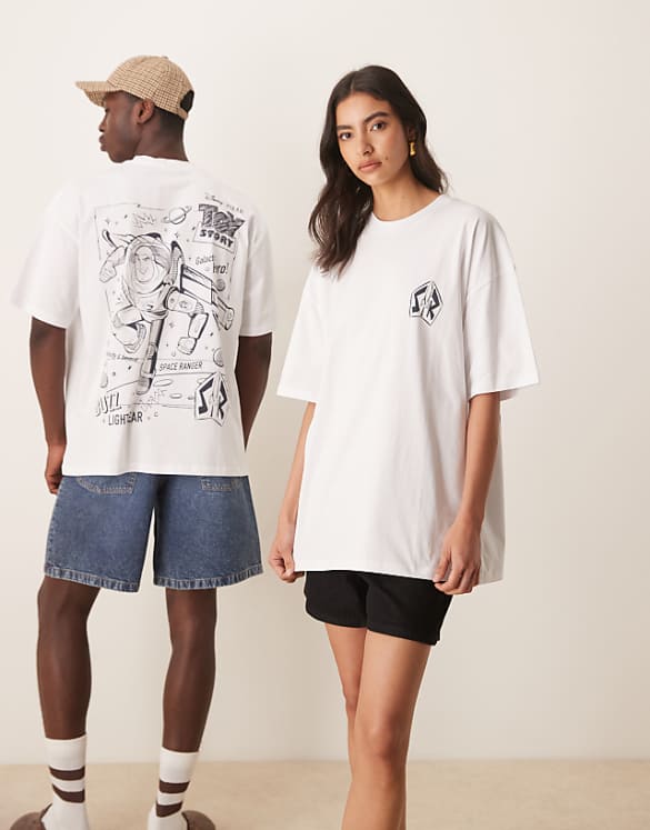 asos ASOS DESIGN Disney Pixar unisex oversized t-shirt with Buzz Lightyear prints in white