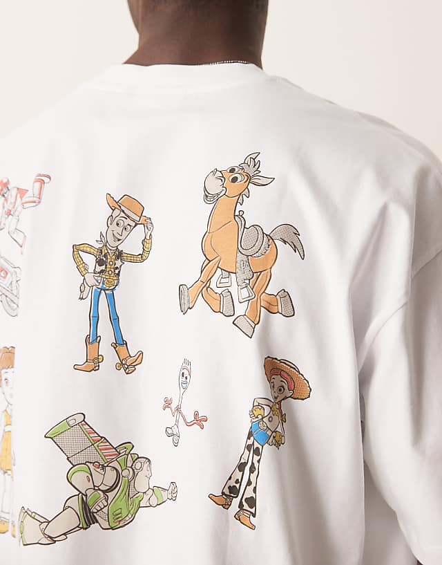 Asos ASOS DESIGN Disney Pixar Unisex Oversized T-shirt With Toy Story Character Prints In White