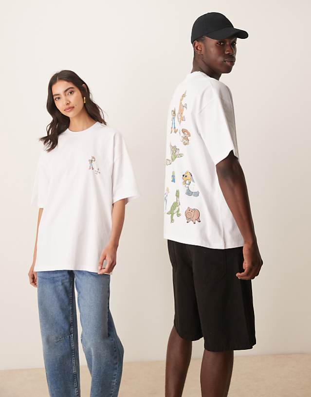 Asos ASOS DESIGN Disney Pixar Unisex Oversized T-shirt With Toy Story Character Prints In White