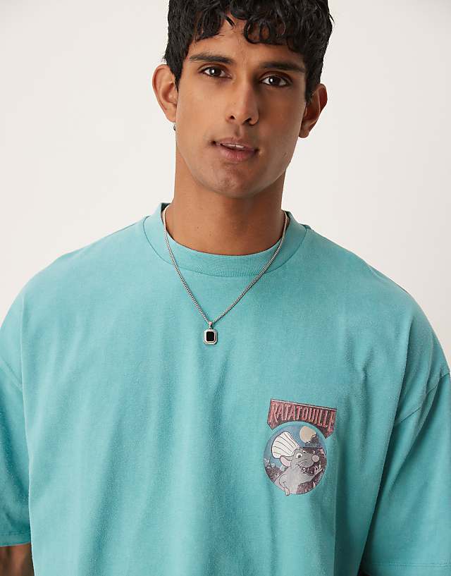 Asos ASOS DESIGN Disney Pixar Unisex Oversized T-shirt With Ratatouille Prints In Turquoise