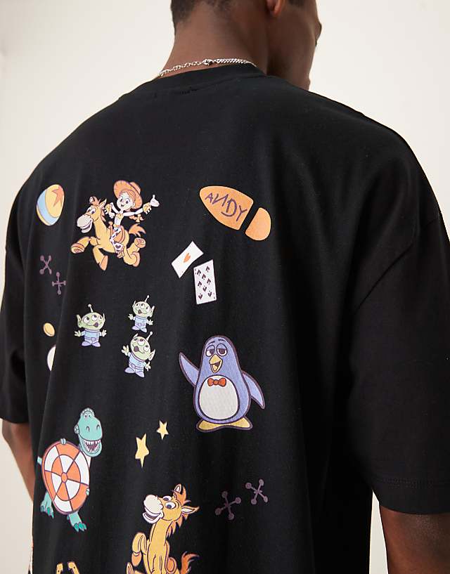 Asos ASOS DESIGN Disney Pixar Unisex Oversized T-shirt With Toy Story Multi Print In Black
