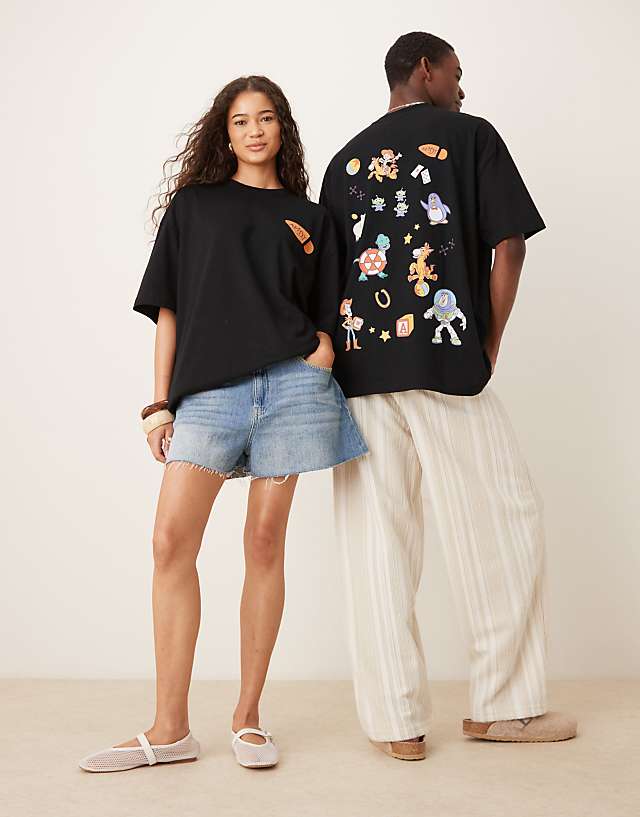 Asos ASOS DESIGN Disney Pixar Unisex Oversized T-shirt With Toy Story Multi Print In Black