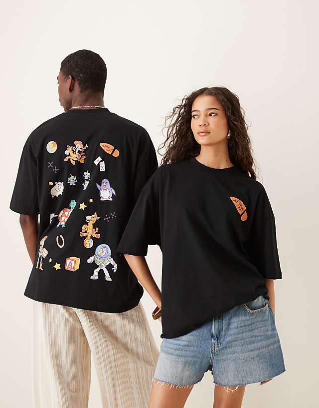 asos ASOS DESIGN Disney Pixar unisex oversized t-shirt with Toy Story multi print in black