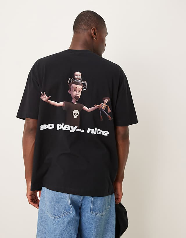 Asos ASOS DESIGN Disney Pixar Unisex Oversized T-shirt With Toy Story Sid Prints In Black