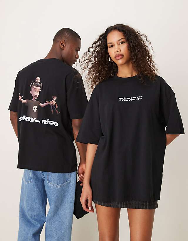 asos ASOS DESIGN Disney Pixar unisex oversized t-shirt with Toy Story Sid prints in black