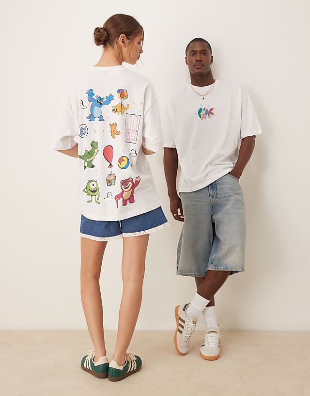 Asos ASOS DESIGN Disney Pixar Unisex Oversized T-shirt With Multi Character Prints In White