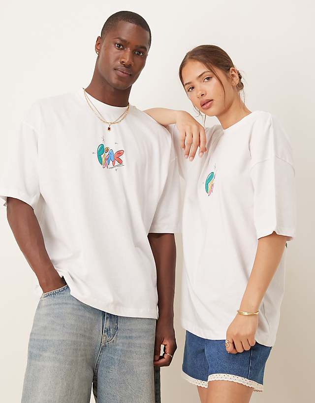 Asos ASOS DESIGN Disney Pixar Unisex Oversized T-shirt With Multi Character Prints In White