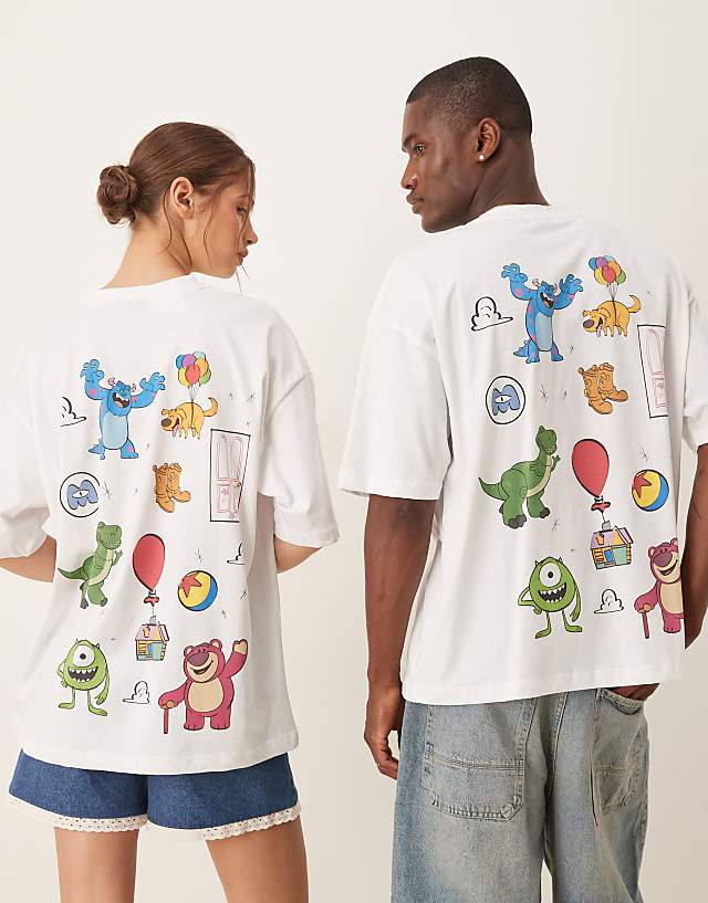 asos ASOS DESIGN Disney Pixar unisex oversized t-shirt with multi character prints in white
