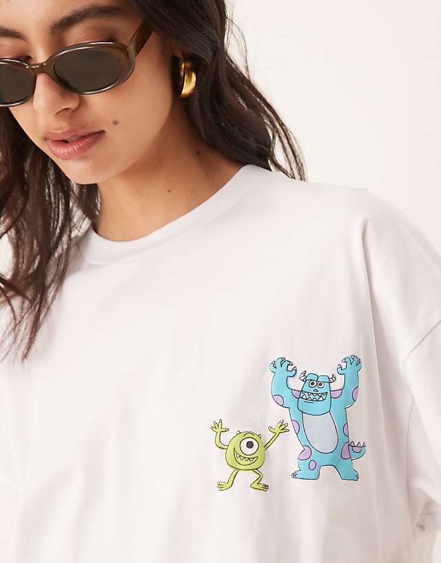 Asos ASOS DESIGN Disney Pixar Unisex Oversized T-shirt With Monsters Inc Prints In White