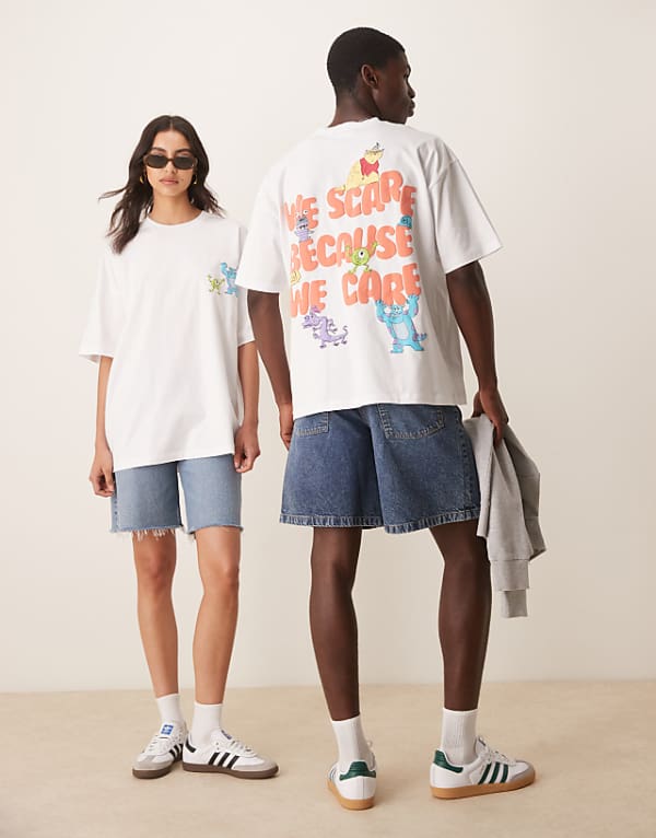 asos ASOS DESIGN Disney Pixar unisex oversized t-shirt with Monsters Inc prints in white