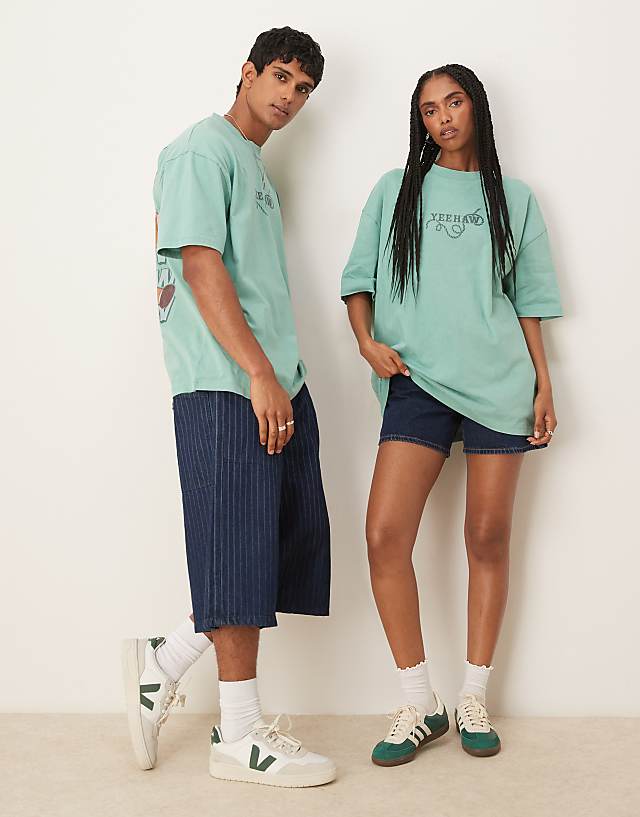 Asos ASOS DESIGN Disney Pixar Unisex Oversized T-shirt With Toy Story Prints In Washed Green