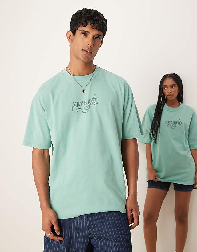 Asos ASOS DESIGN Disney Pixar Unisex Oversized T-shirt With Toy Story Prints In Washed Green