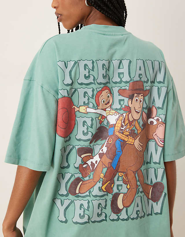 Asos ASOS DESIGN Disney Pixar Unisex Oversized T-shirt With Toy Story Prints In Washed Green