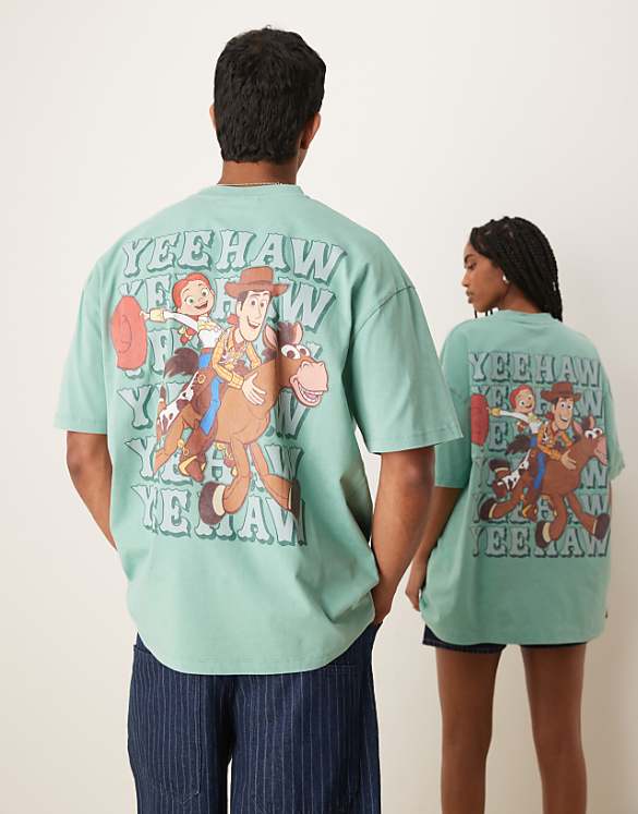 asos ASOS DESIGN Disney Pixar unisex oversized t-shirt with Toy Story prints in washed green