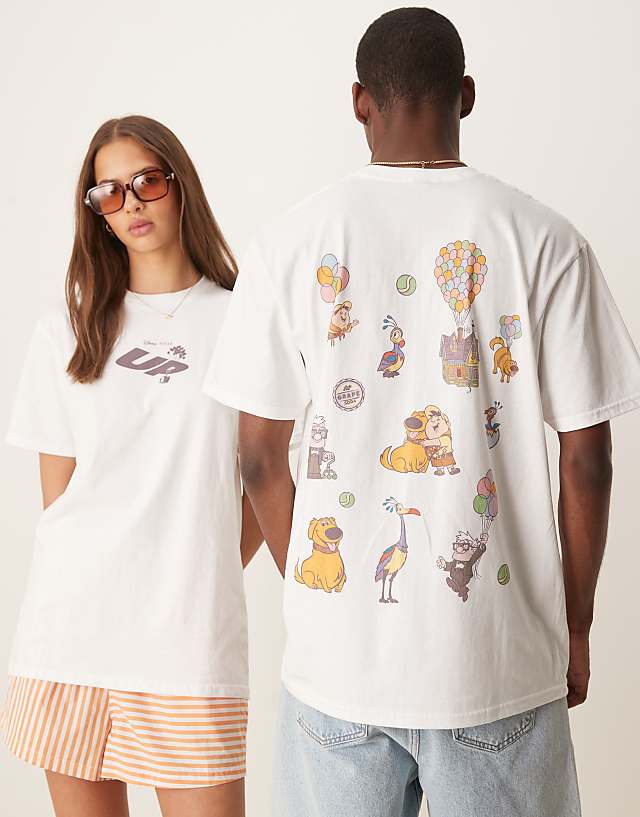 Asos ASOS DESIGN Disney Pixar Unisex Oversized T-shirt With Up Character Prints In White