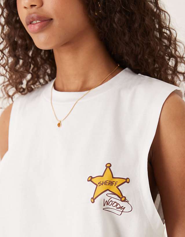 Asos ASOS DESIGN Disney Pixar Unisex Oversized Vest With Toy Story Prints In White