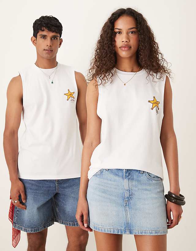 Asos ASOS DESIGN Disney Pixar Unisex Oversized Vest With Toy Story Prints In White