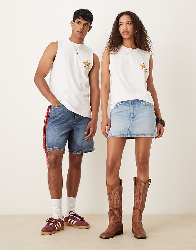 Asos ASOS DESIGN Disney Pixar Unisex Oversized Vest With Toy Story Prints In White