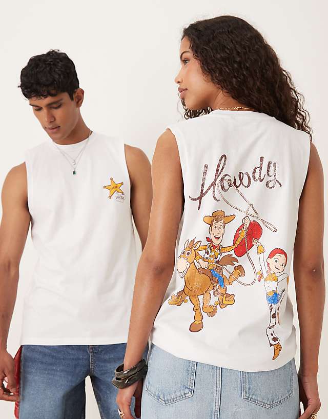 asos ASOS DESIGN Disney Pixar unisex oversized vest with Toy Story prints in white