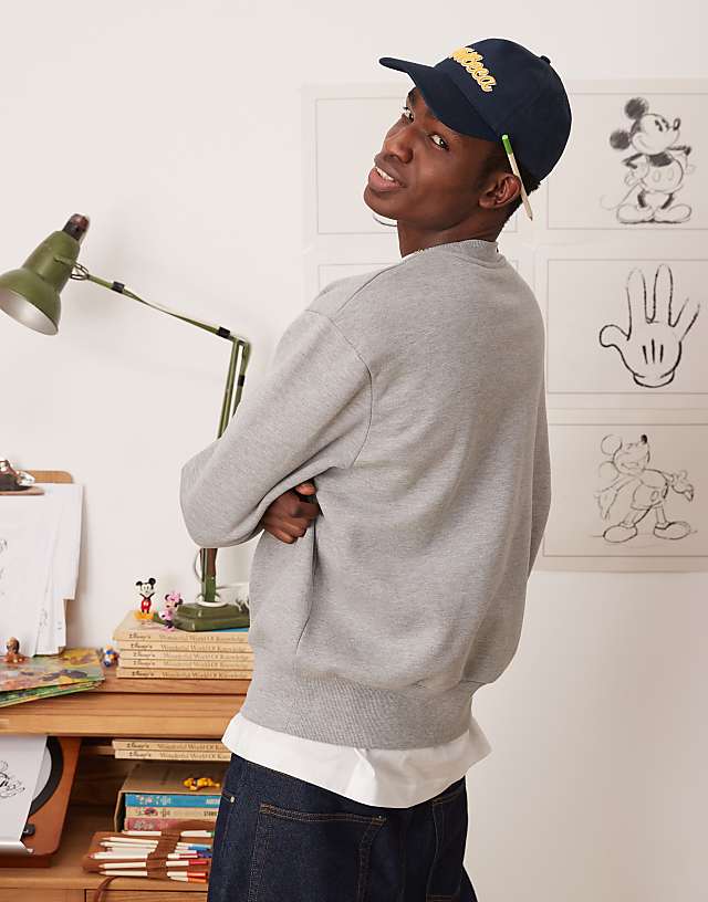 Asos ASOS DESIGN Disney Unisex Boxy Oversized Heavyweight Sweatshirt With Mickey Mouse Embroidery In Grey Marl