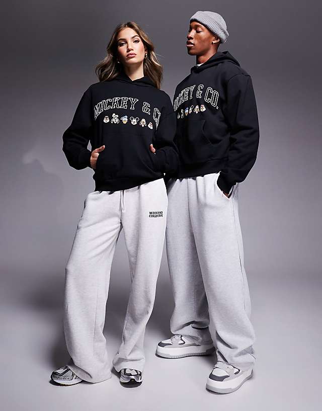 Asos ASOS DESIGN Disney Unisex Boxy Oversized Heavyweight Hoodie With Mickey Mouse & Friends Embroidery In Black